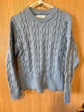 LOFT Light Blue Cable Knit Crewneck Sweater